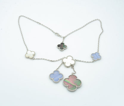 [Panda Jewelry]CLOVER MOP CHALCEDONY NECKLACE SILVER 6 MOTIF