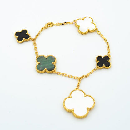 [Panda Jewelry]CLOVER BRACELET 5 MOTIFS ONYX MOP