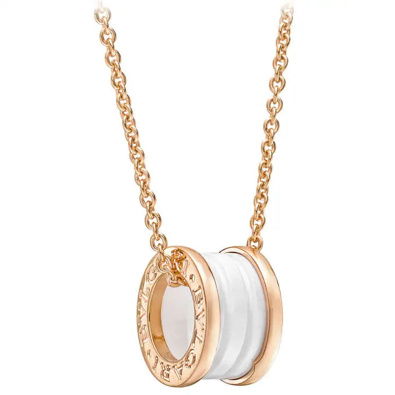 [Panda Jewelry]ZERO 1 WHITE CERAMIC PINK GOLD DIAMOND NECKLACE