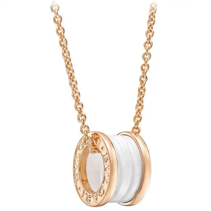 [Panda Jewelry]ZERO 1 WHITE CERAMIC PINK GOLD DIAMOND NECKLACE