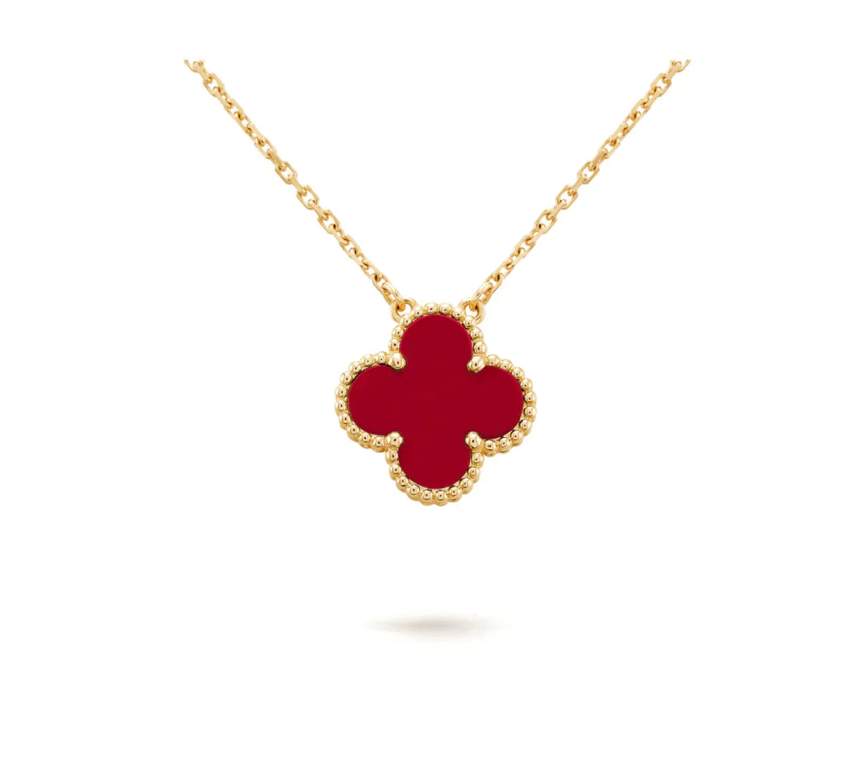 [Panda Jewelry]CLOVER 15MM CARNELIAN SINGLE FLOWER NECKLACE