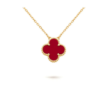 [Panda Jewelry]CLOVER 15MM CARNELIAN SINGLE FLOWER NECKLACE