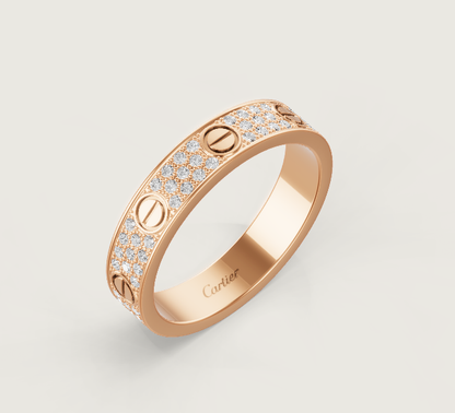 [Panda Jewelry]LOVE RING 4mm-wide full-diamond ring Rose Gold