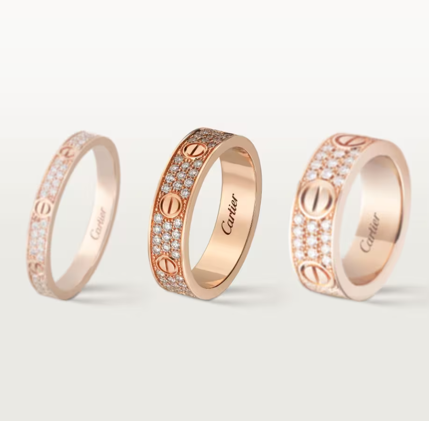 [Panda Jewelry]LOVE RING 4mm-wide full-diamond ring Rose Gold