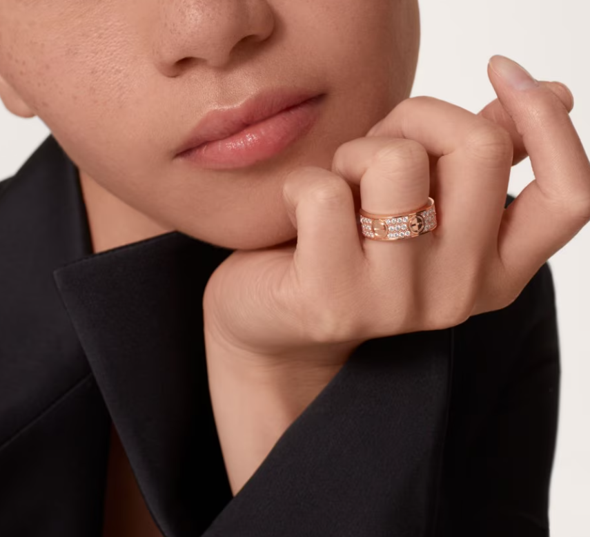 [Panda Jewelry]LOVE RING 6.5mm-wide full-diamond ring Rose Gold