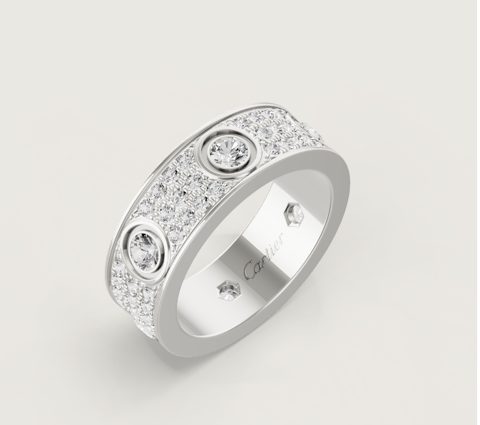 [Panda Jewelry]LOVE RING 6.5MM Full Diamond, 6 Major Diamonds Silver