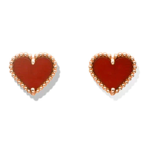 [Panda Jewelry]HEART CARNELIAN STUD EARRINGS