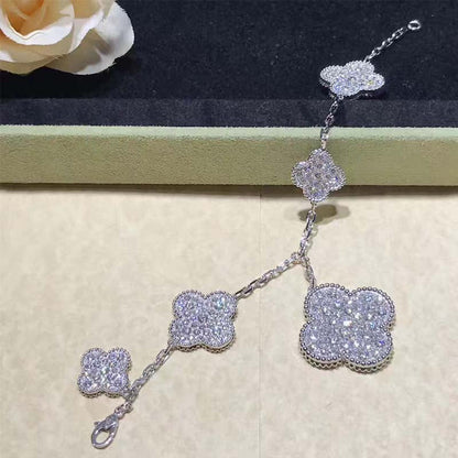[Panda Jewelry]CLOVER 6 MOTIFS SILVER DIAMOND BRACELET