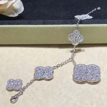 [Panda Jewelry]CLOVER 6 MOTIFS SILVER DIAMOND BRACELET