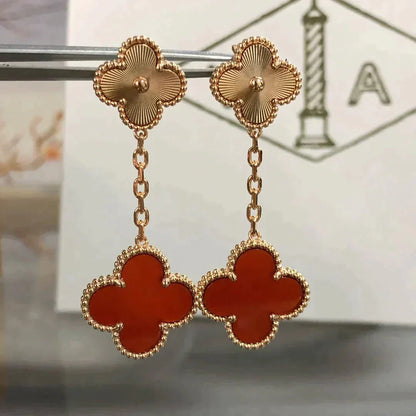 [Panda Jewelry]CLOVER 2 MOTIF  LASER CARNELIAN EARRINGS