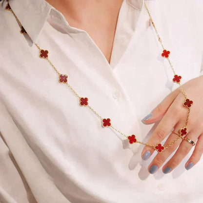 [Panda Jewelry]CLOVER 20 MOTIFS CARNELIAN NECKLACE