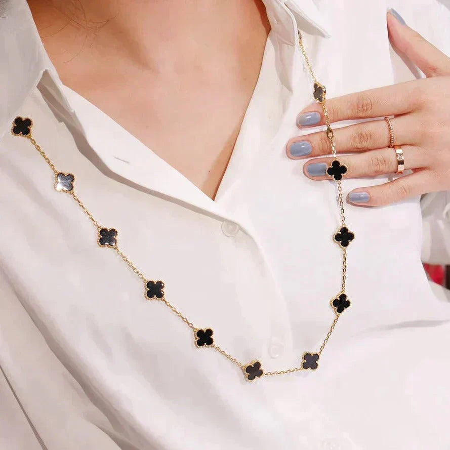 [Panda Jewelry]CLOVER 20 MOTIFS ONYX NECKLACE