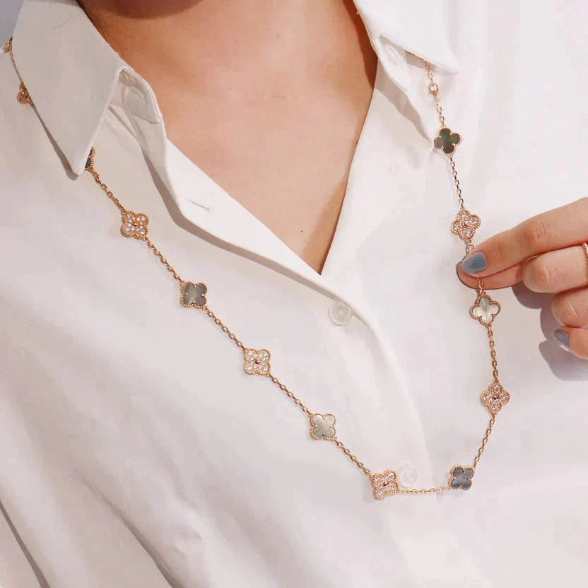 [Panda Jewelry]CLOVER 20 MOTIFS DARK MOP DIAMOND  NECKLACE