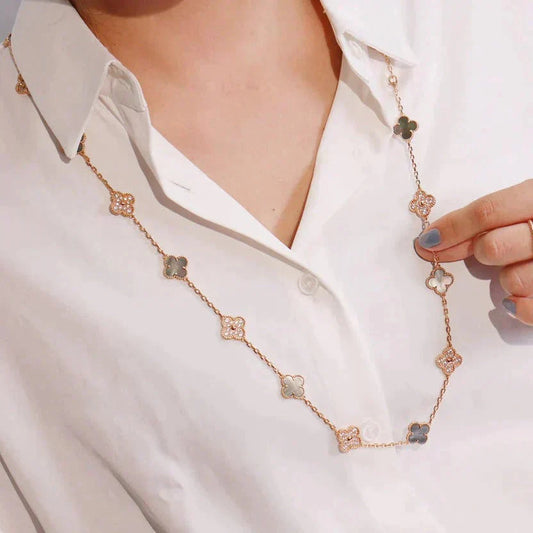 [Panda Jewelry]CLOVER 20 MOTIFS DARK MOP DIAMOND  NECKLACE