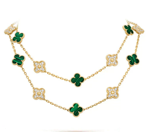 [Panda Jewelry]CLOVER 20 MOTIFS MALACHITE DIAMOND NECKLACE