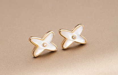 [Panda Jewelry]JEUX DE WHITE MOP ROSE GOLD DIAMOND EARRINGS