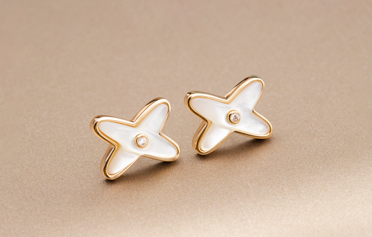 [Panda Jewelry]JEUX DE WHITE MOP ROSE GOLD DIAMOND EARRINGS