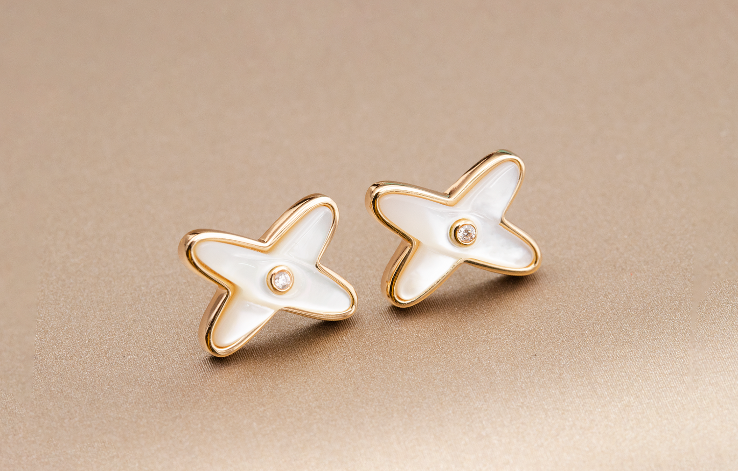 [Panda Jewelry]JEUX DE WHITE MOP PINK GOLD DIAMOND EARRINGS