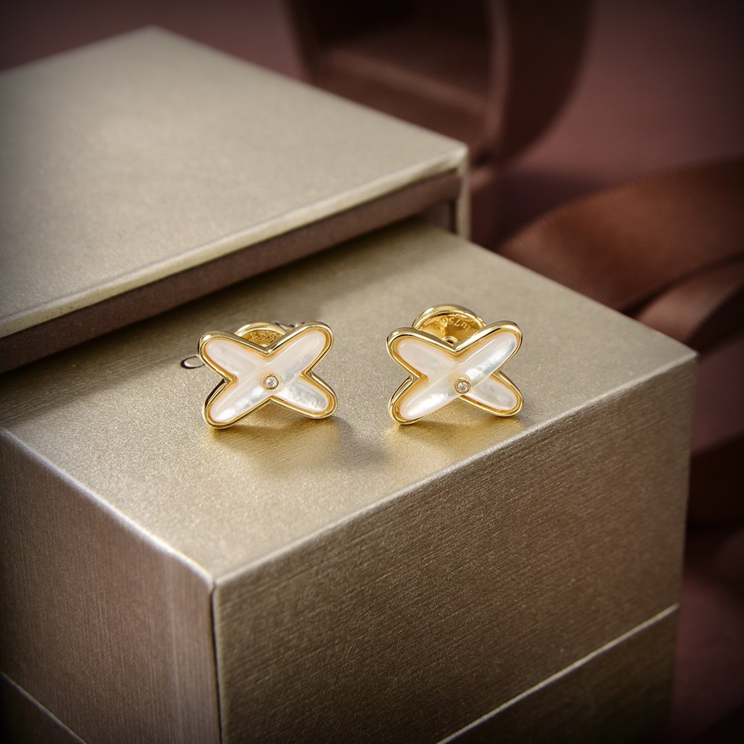 [Panda Jewelry]JEUX DE WHITE MOP GOLD DIAMOND EARRINGS