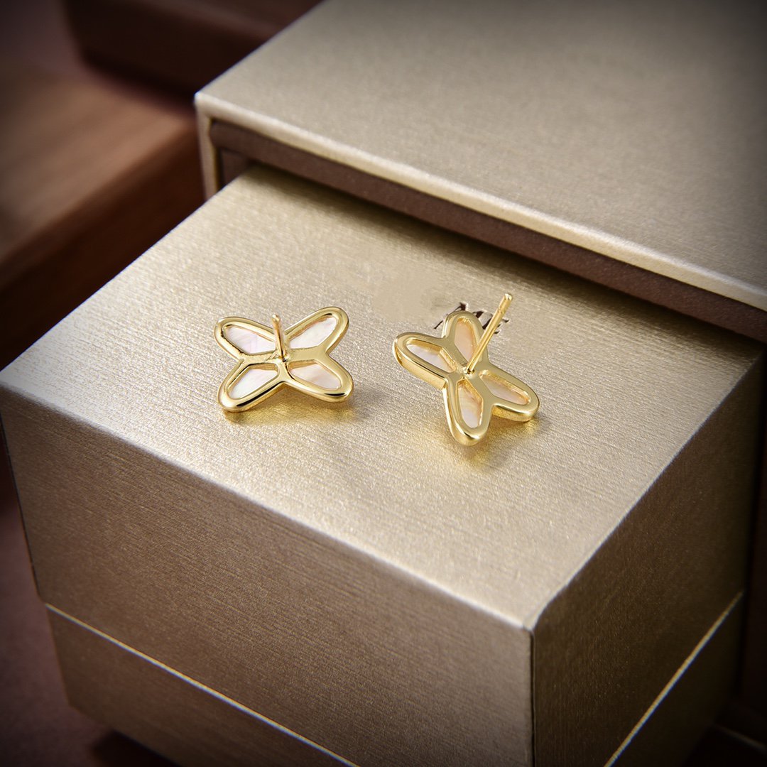 [Panda Jewelry]JEUX DE WHITE MOP GOLD DIAMOND EARRINGS