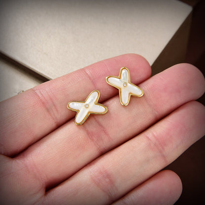 [Panda Jewelry]JEUX DE WHITE MOP GOLD DIAMOND EARRINGS
