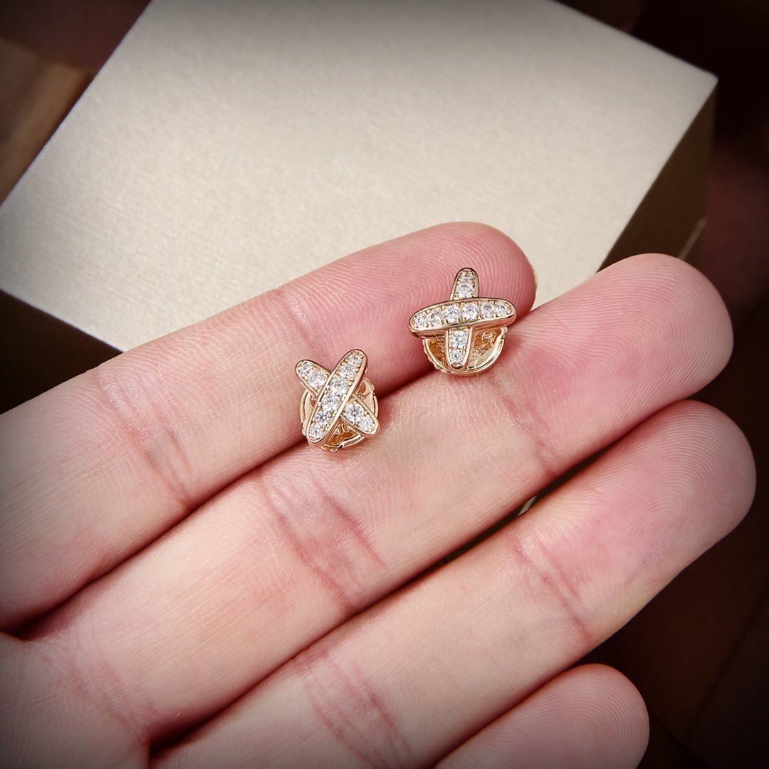 [Panda Jewelry]JEUX DE GOLD DIAMOND EARRINGS