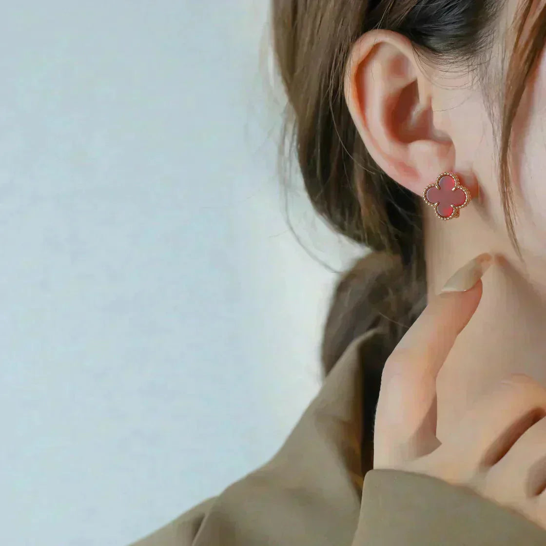 [Panda Jewelry]CLOVER MEDIUM 1 MOTIFS CARNELIAN  EARRINGS