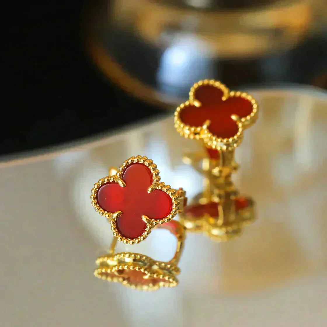 [Panda Jewelry]CLOVER MEDIUM 1 MOTIFS CARNELIAN  EARRINGS