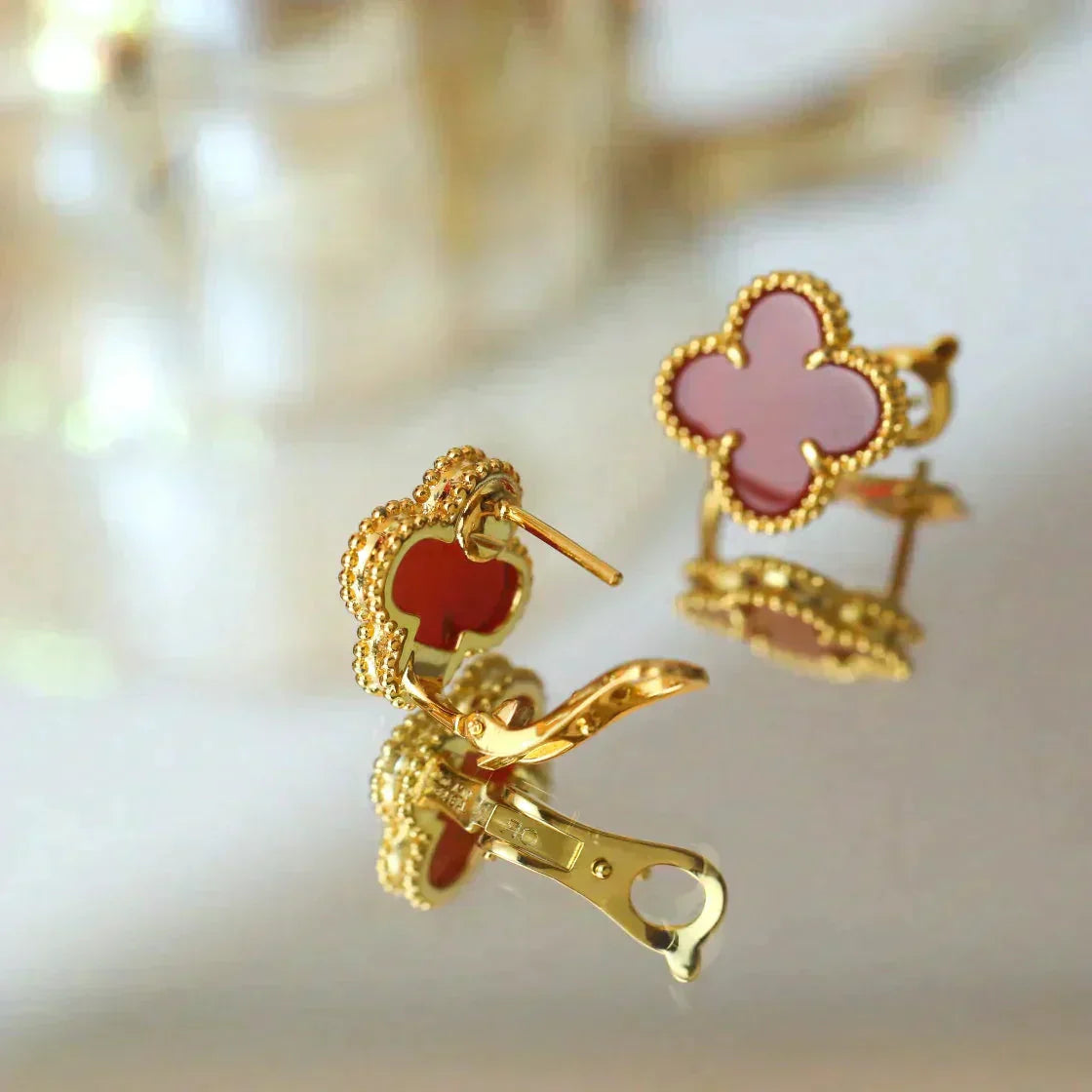 [Panda Jewelry]CLOVER MEDIUM 1 MOTIFS CARNELIAN  EARRINGS