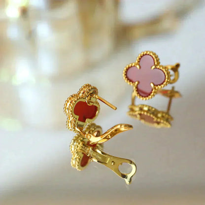 [Panda Jewelry]CLOVER MEDIUM 1 MOTIFS CARNELIAN  EARRINGS