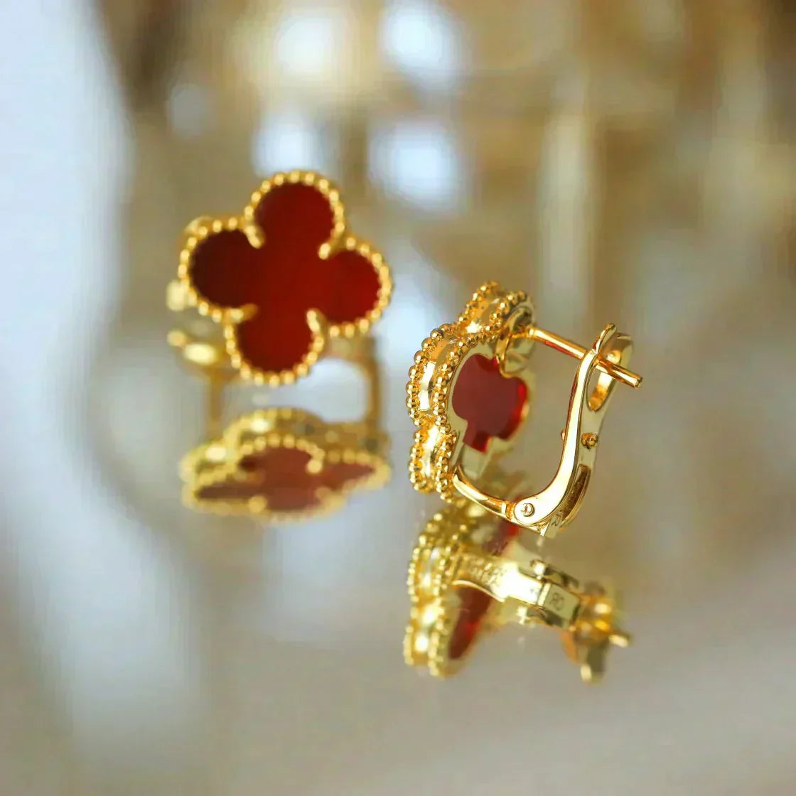 [Panda Jewelry]CLOVER MEDIUM 1 MOTIFS CARNELIAN  EARRINGS