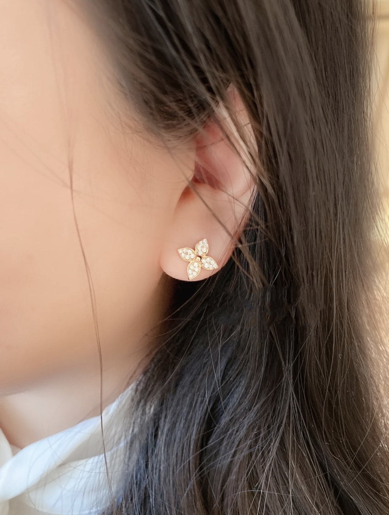 [Panda Jewelry]STAR BLOSSOM STUD EARRINGS PINK GOLD DIAMONDS