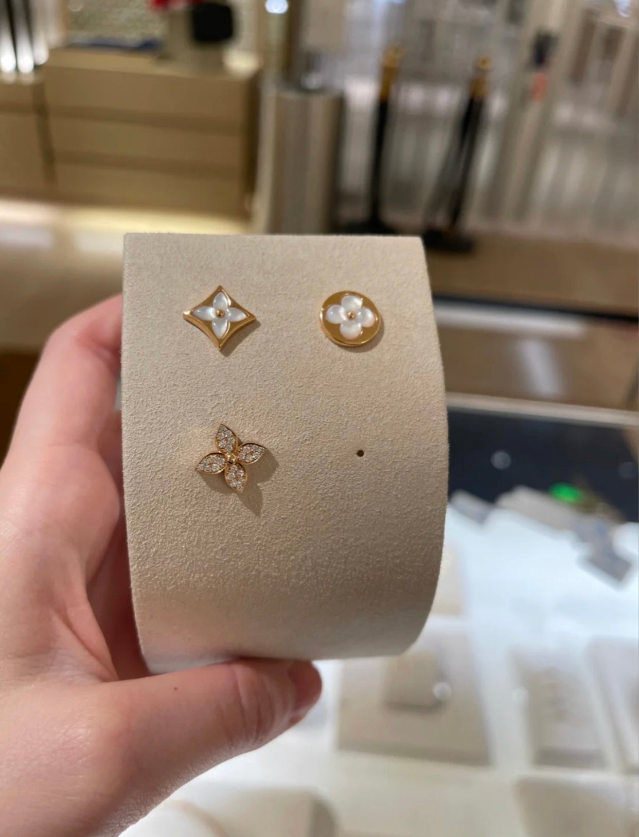 [Panda Jewelry]STAR BLOSSOM STUD EARRINGS PINK GOLD DIAMONDS