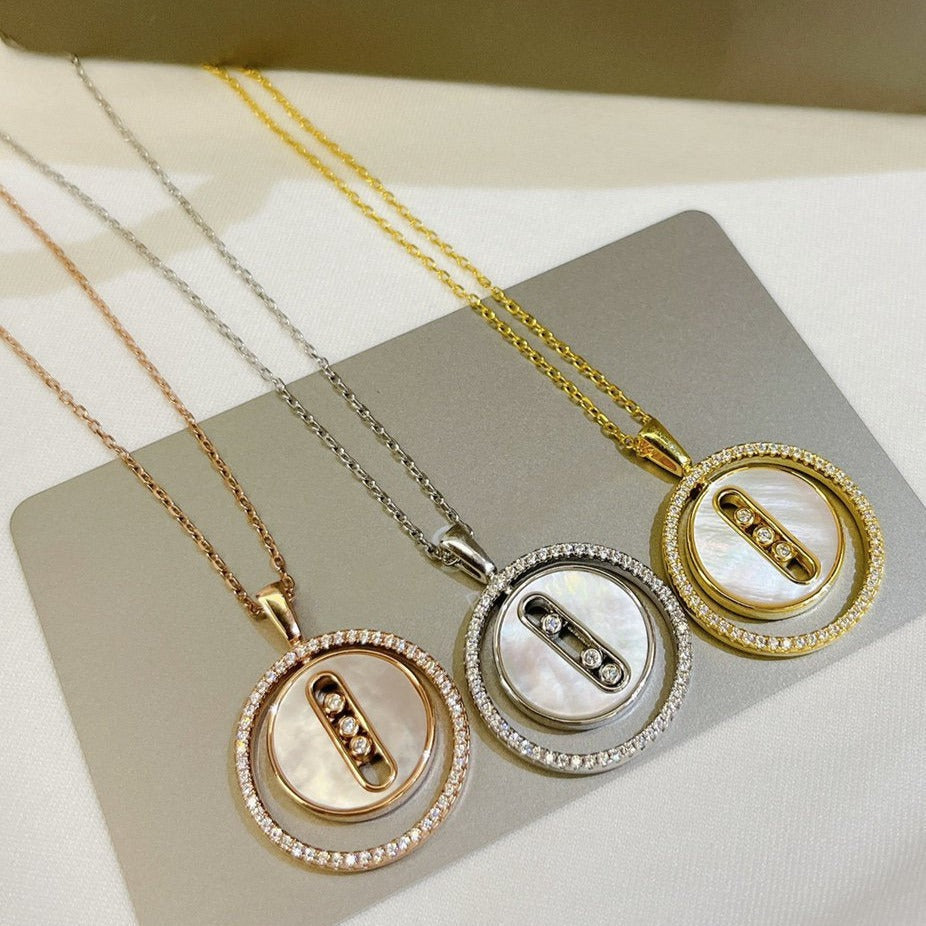 [Panda Jewelry]LUCKY MOVE MM NACRE BLANCHE DIAMOND NECKLACE