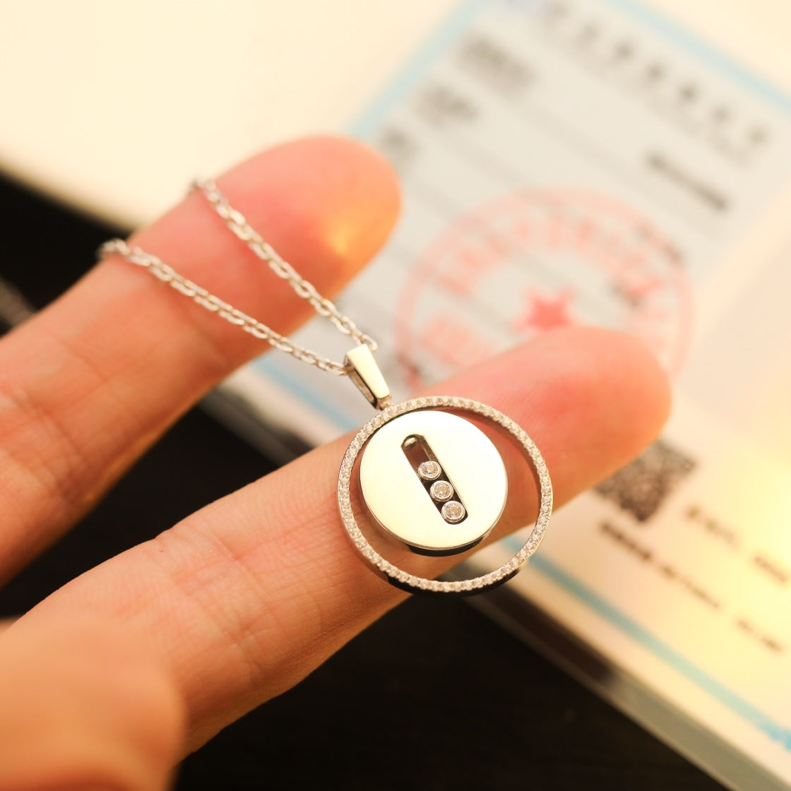 [Panda Jewelry]LUCKY MOVE MM SILVER DIAMOND NECKLACE