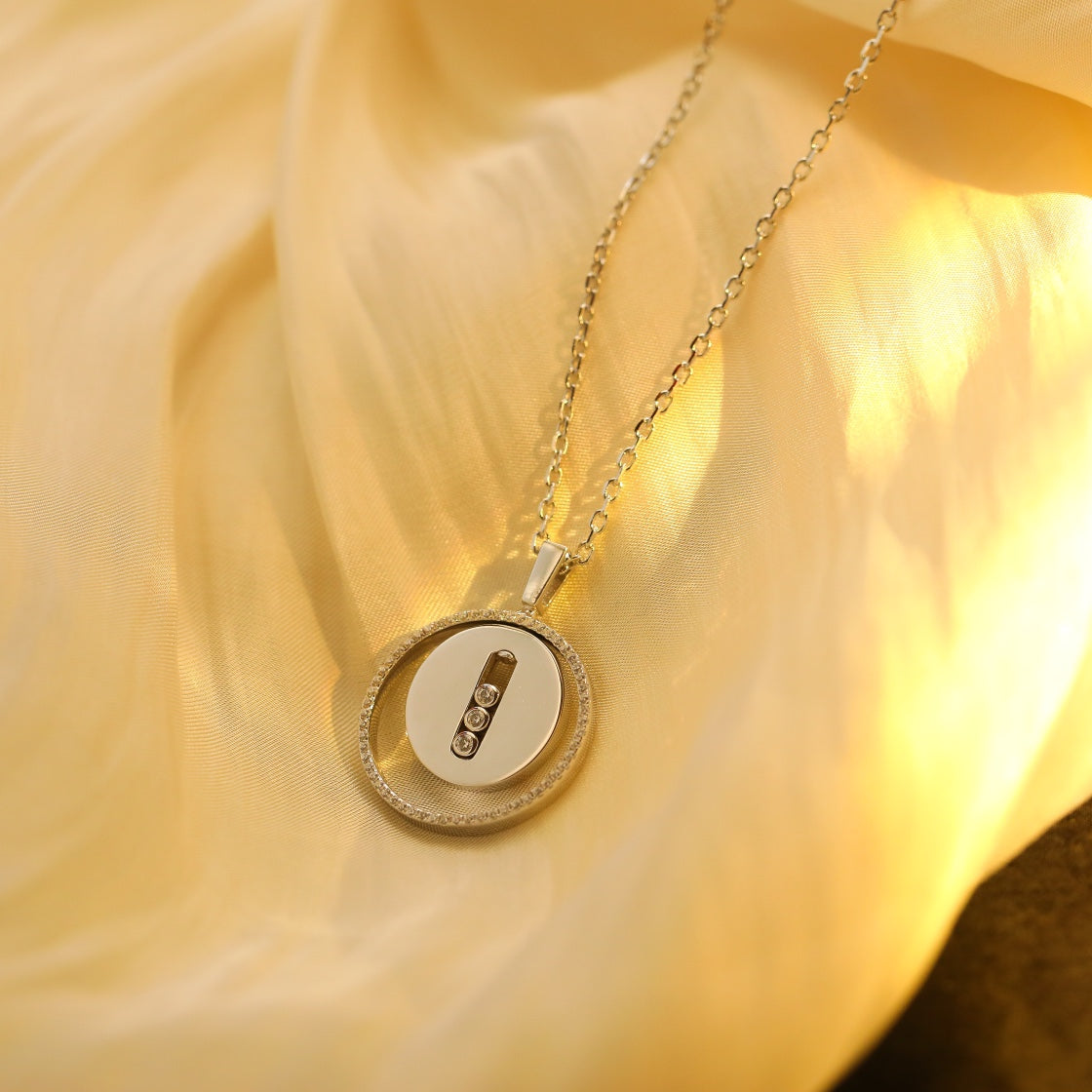 [Panda Jewelry]LUCKY MOVE MM SILVER DIAMOND NECKLACE