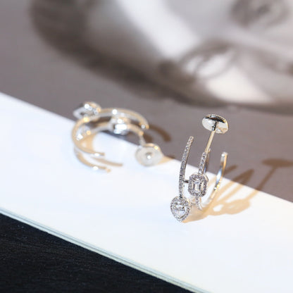 [Panda Jewelry]CREOLES MY TWIN 2 RANGS SILVER DIAMOND EARRINGS