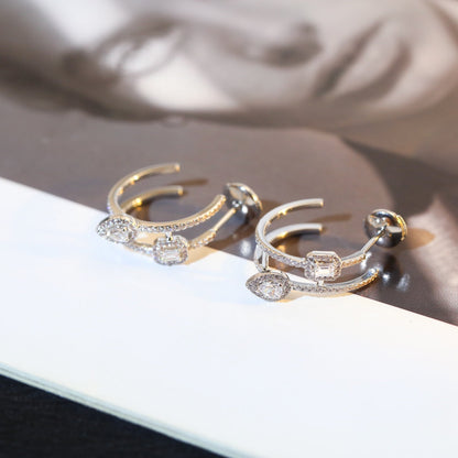 [Panda Jewelry]CREOLES MY TWIN 2 RANGS SILVER DIAMOND EARRINGS