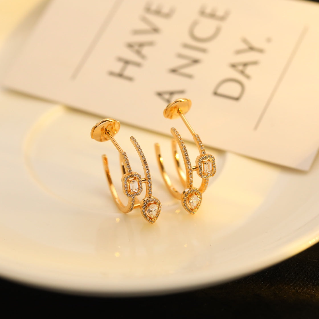 [Panda Jewelry]CREOLES MY TWIN 2 RANGS SILVER DIAMOND EARRINGS