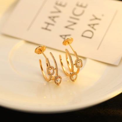 [Panda Jewelry]CREOLES MY TWIN 2 RANGS SILVER DIAMOND EARRINGS