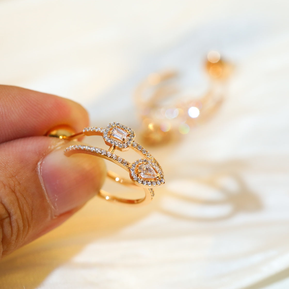 [Panda Jewelry]CREOLES MY TWIN 2 RANGS SILVER DIAMOND EARRINGS
