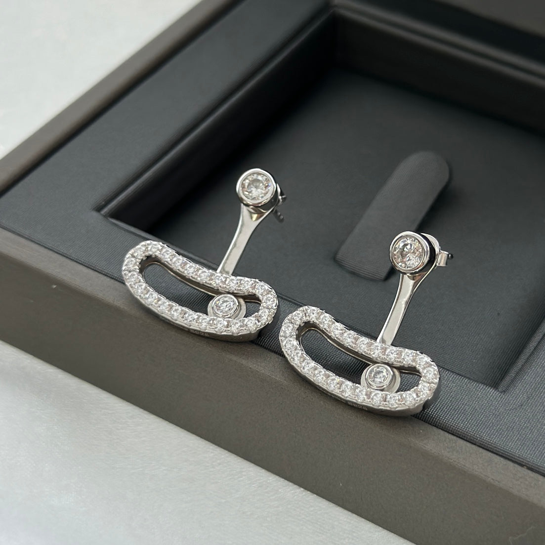 [Panda Jewelry]MOVE UNO SILVER DIAMOND EARRINGS