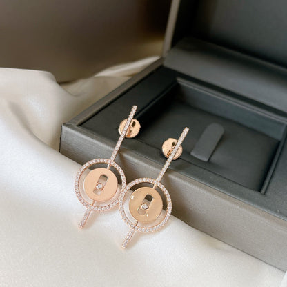 [Panda Jewelry]LUCKY MOVE ARROW PINK GOLD DIAMOND EARRINGS