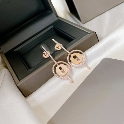 [Panda Jewelry]LUCKY MOVE ARROW PINK GOLD DIAMOND EARRINGS