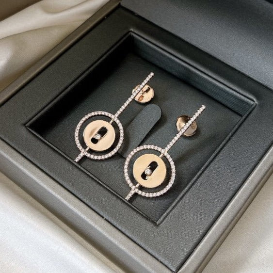 [Panda Jewelry]LUCKY MOVE ARROW PINK GOLD DIAMOND EARRINGS