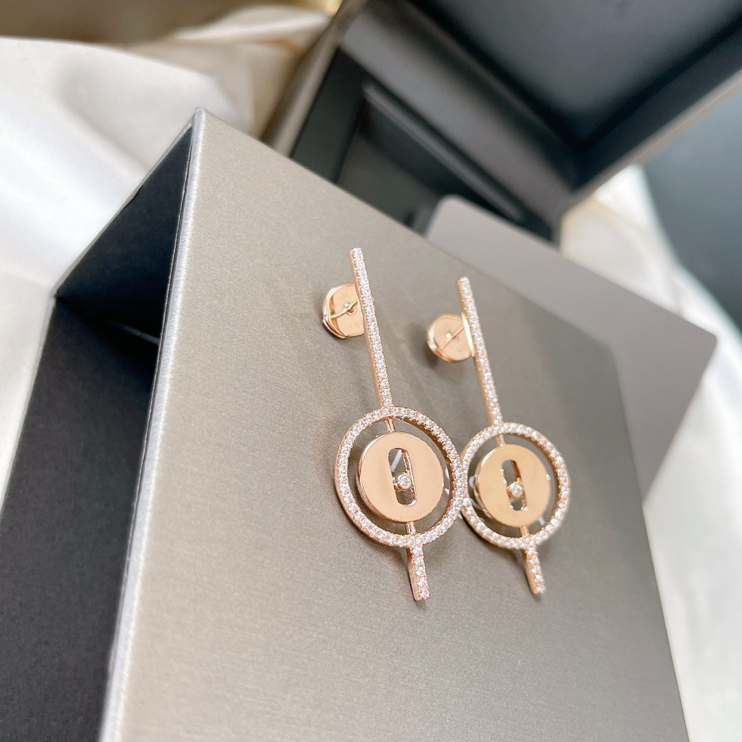 [Panda Jewelry]LUCKY MOVE ARROW PINK GOLD DIAMOND EARRINGS