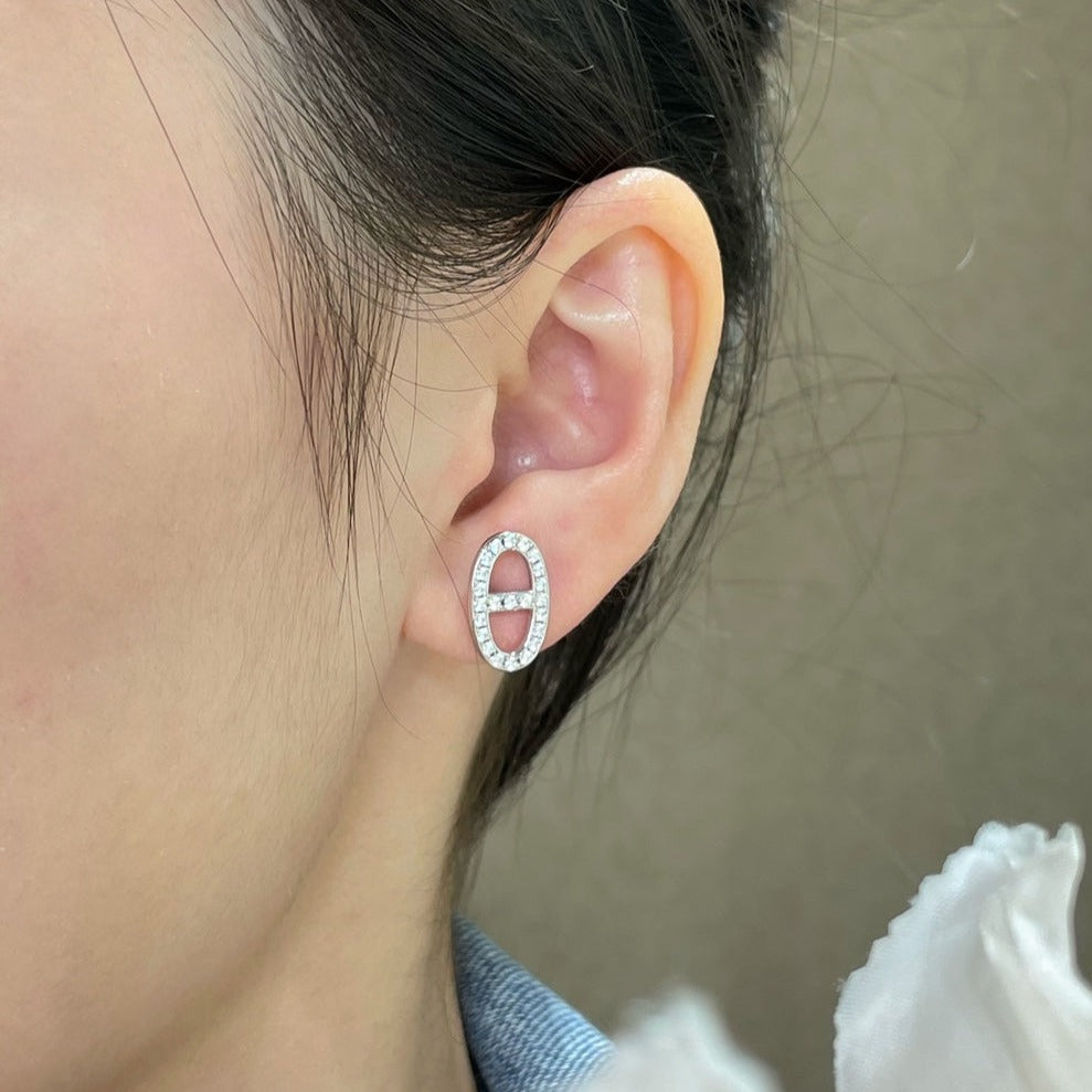 [Panda Jewelry]HM FULL DIAMOND PIG NOSE STUD EARRINGS
