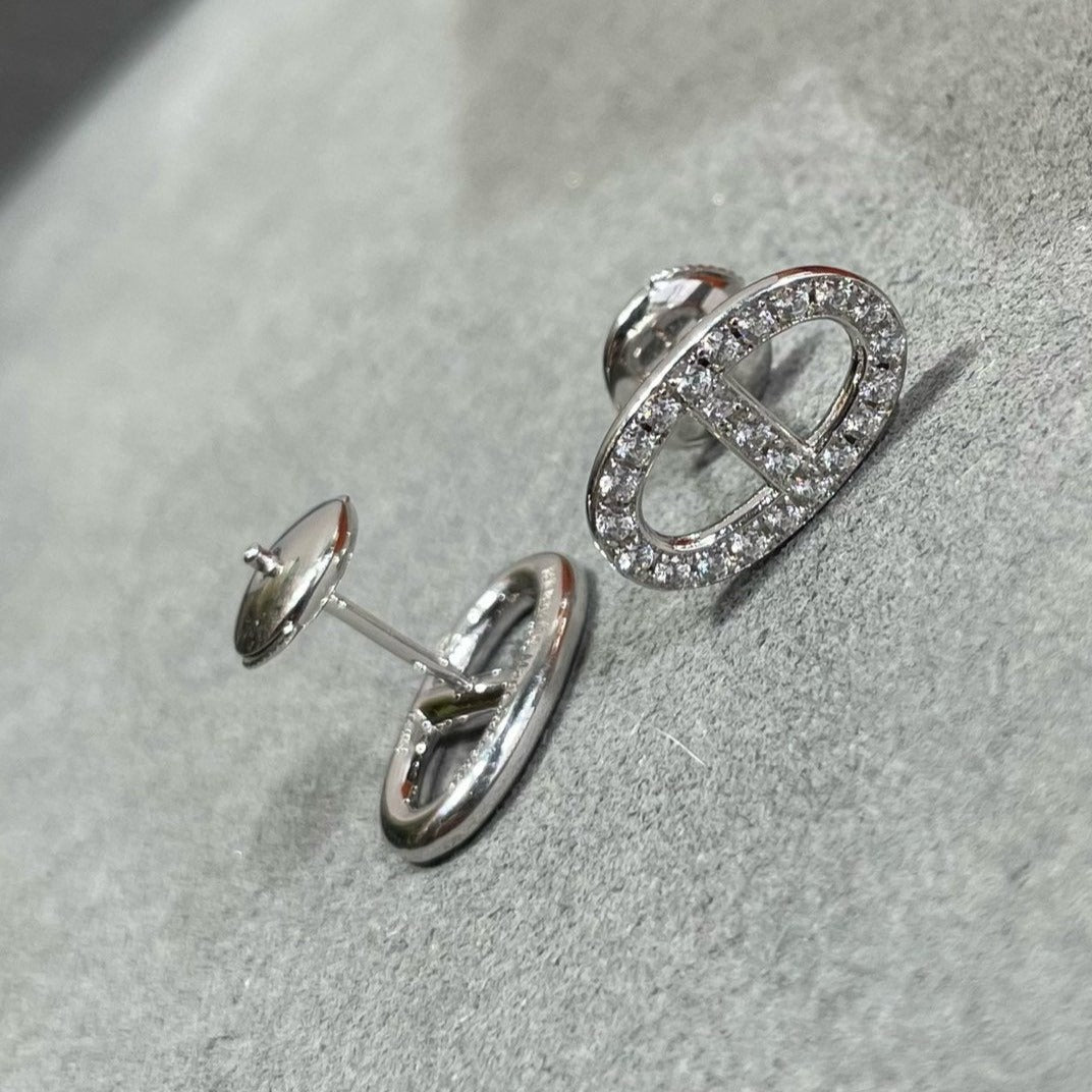 [Panda Jewelry]HM FULL DIAMOND PIG NOSE STUD EARRINGS