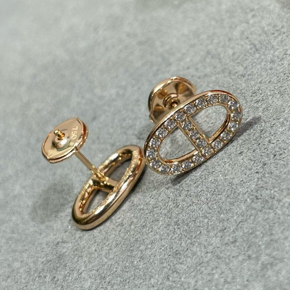 [Panda Jewelry]HM FULL DIAMOND PIG NOSE STUD EARRINGS