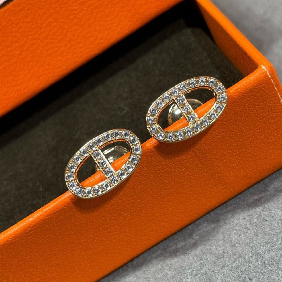 [Panda Jewelry]HM FULL DIAMOND PIG NOSE STUD EARRINGS